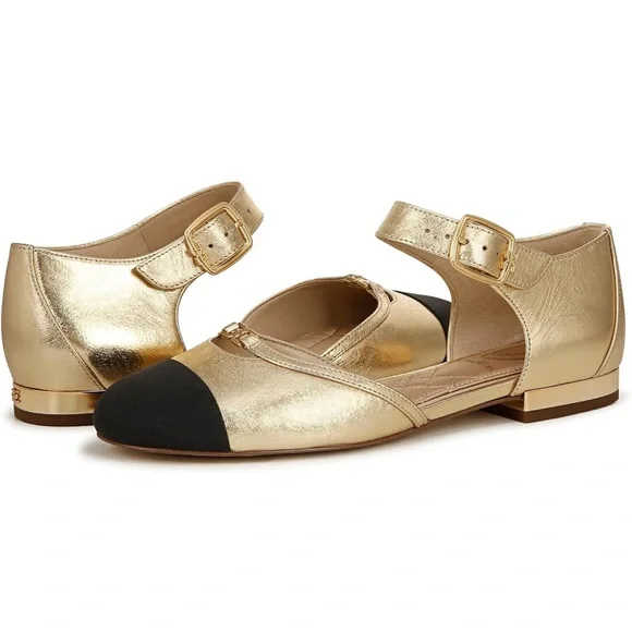 Sam Edelman Rylie Amber Gold&Black Shoes size 6.5 NWOT Leather Fabric Upper - Picture 5 of 15